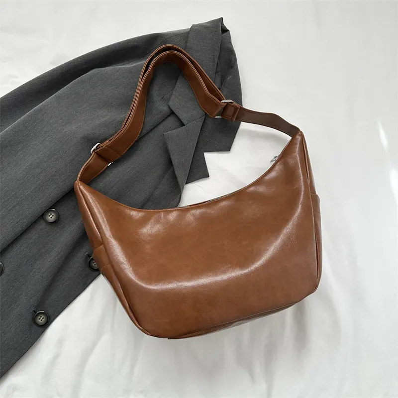 Women Simple Large Capacity Zipper PU Shoulder Bag - Image 9