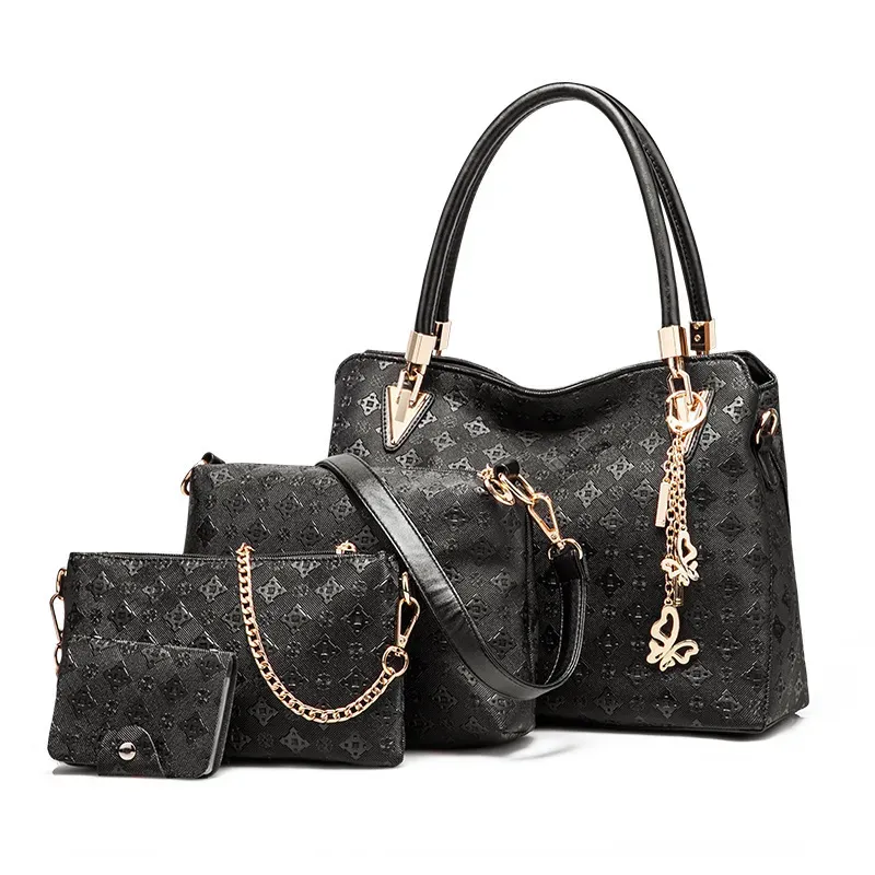 Women Fashion Floral Embossed Butterfly Metal Pendant Handbag Wallet Shoulder Bag Four-Piece Set - Image 4
