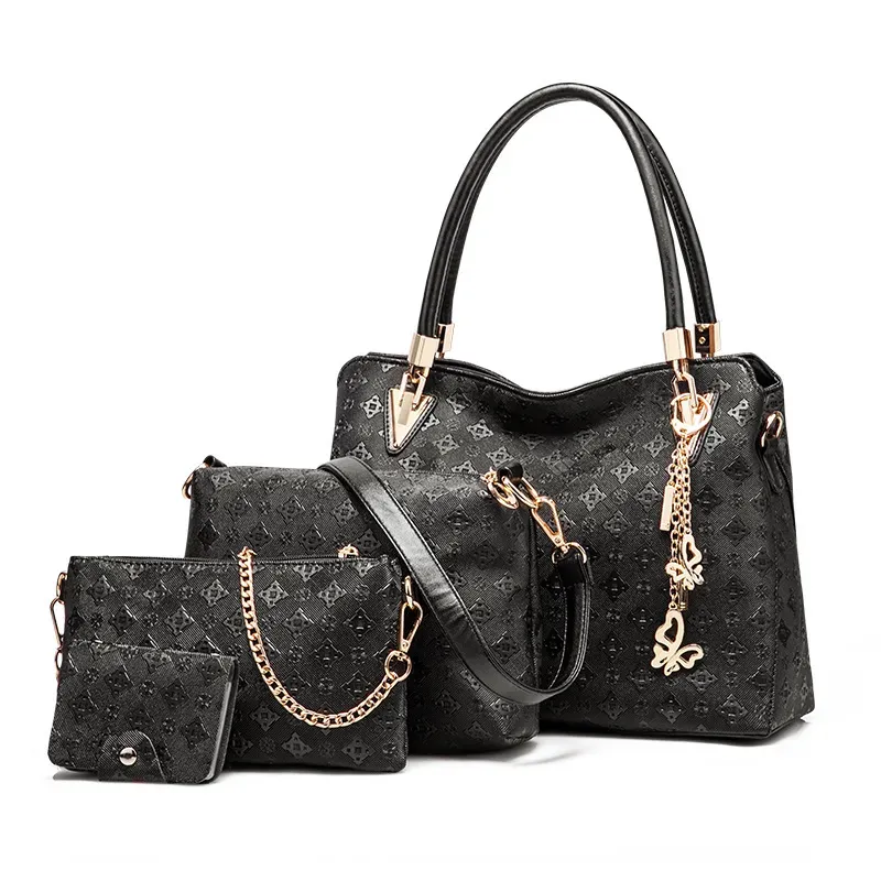 Women Fashion Floral Embossed Butterfly Metal Pendant Handbag Wallet Shoulder Bag Four-Piece Set - Image 8
