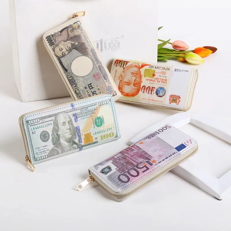 Creative Personalized Money Pattern Zipper Wallet