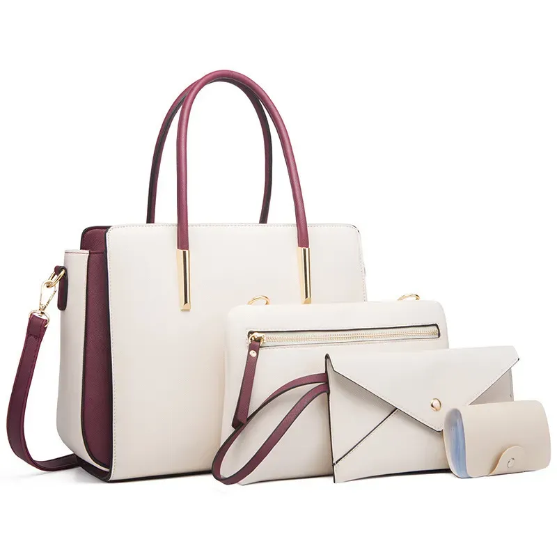 Women Fashion Large Capacity Color Block Wallet Handle Shoulder Bag Four-Piece Set - Image 5