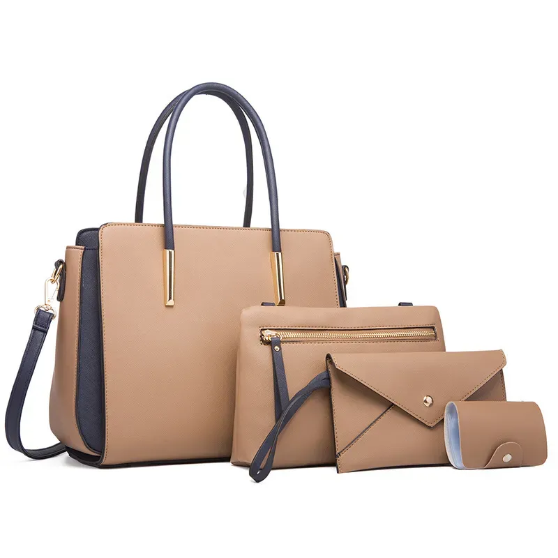 Women Fashion Large Capacity Color Block Wallet Handle Shoulder Bag Four-Piece Set - Image 9