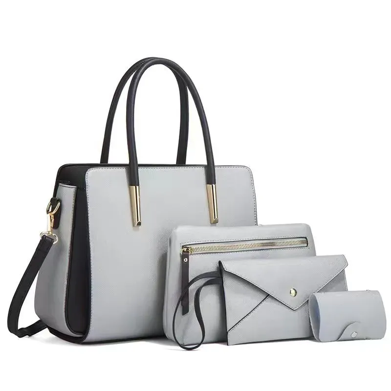 Women Fashion Large Capacity Color Block Wallet Handle Shoulder Bag Four-Piece Set - Image 12
