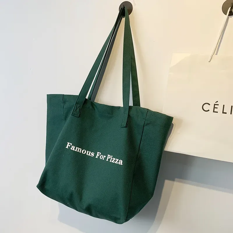 Women Simple Letter Print Large Capacity Canvas Tote Bag - Image 8