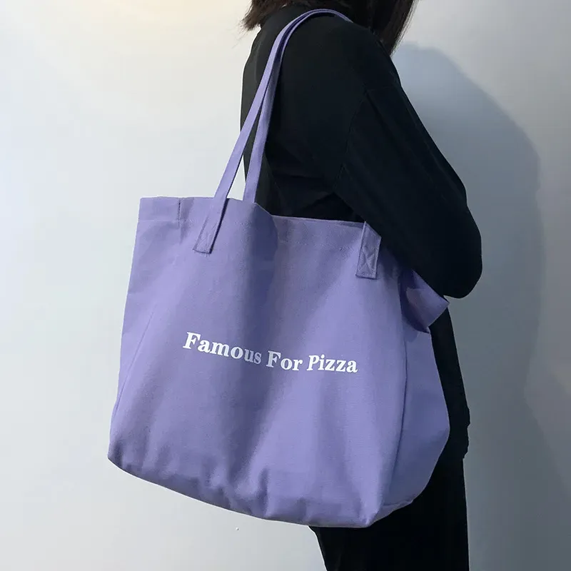 Women Simple Letter Print Large Capacity Canvas Tote Bag - Image 9
