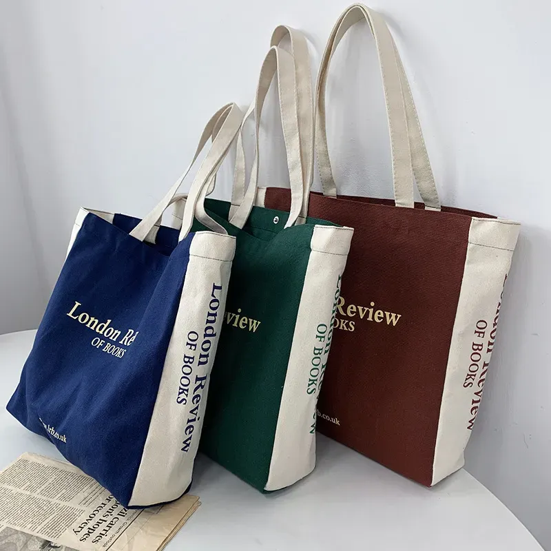 Women Fashionable Simple Letter Print Large Capacity Canvas Tote Bag