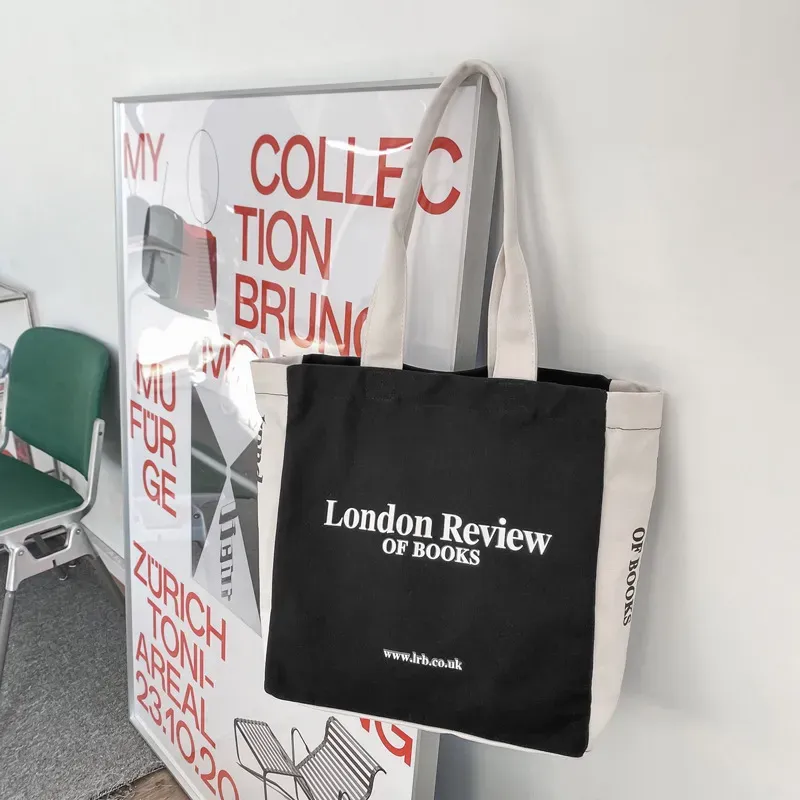 Women Fashionable Simple Letter Print Large Capacity Canvas Tote Bag - Image 9