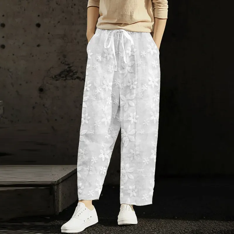 Summer Floral Embroidered Lace-Up Casual Women Crop Pants - Image 4