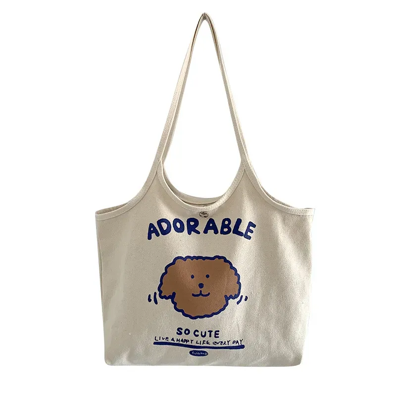 Women Cartoon Cute Letter Bear Printed Large Capacity Canvas Tote Bag - Image 5