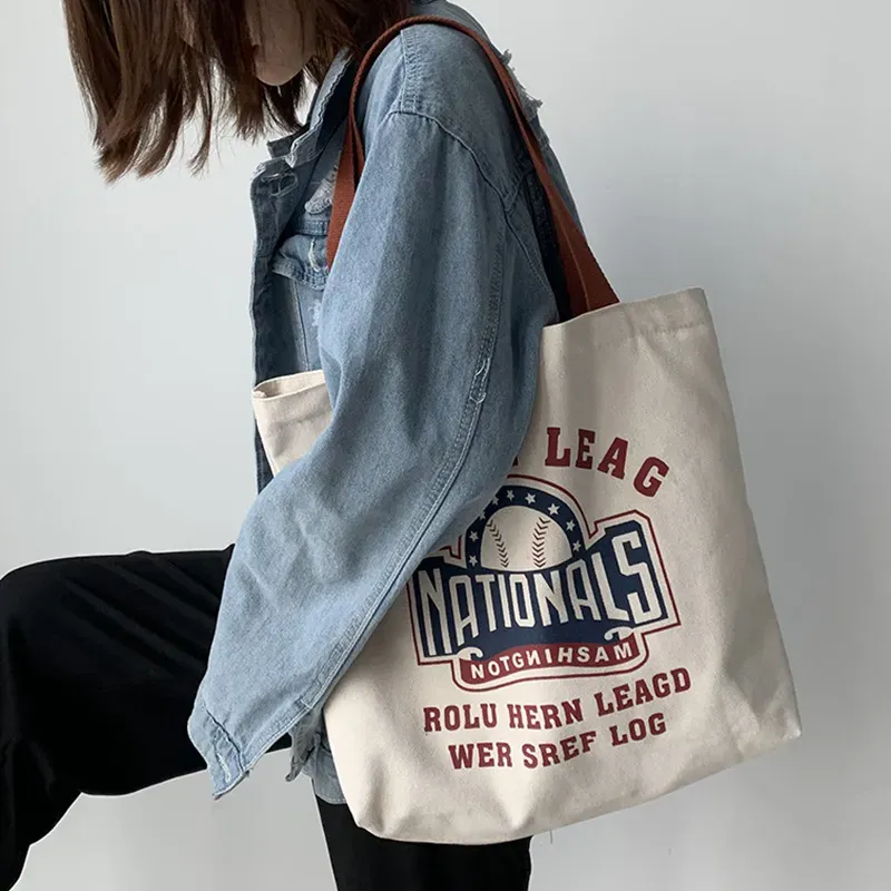 Women Fashionable Large Capacity Letter Print Canvas Tote Bag - Image 6