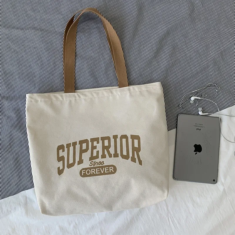 Women Fashionable Simple Letter Print Large Capacity Canvas Tote Bag - Image 4