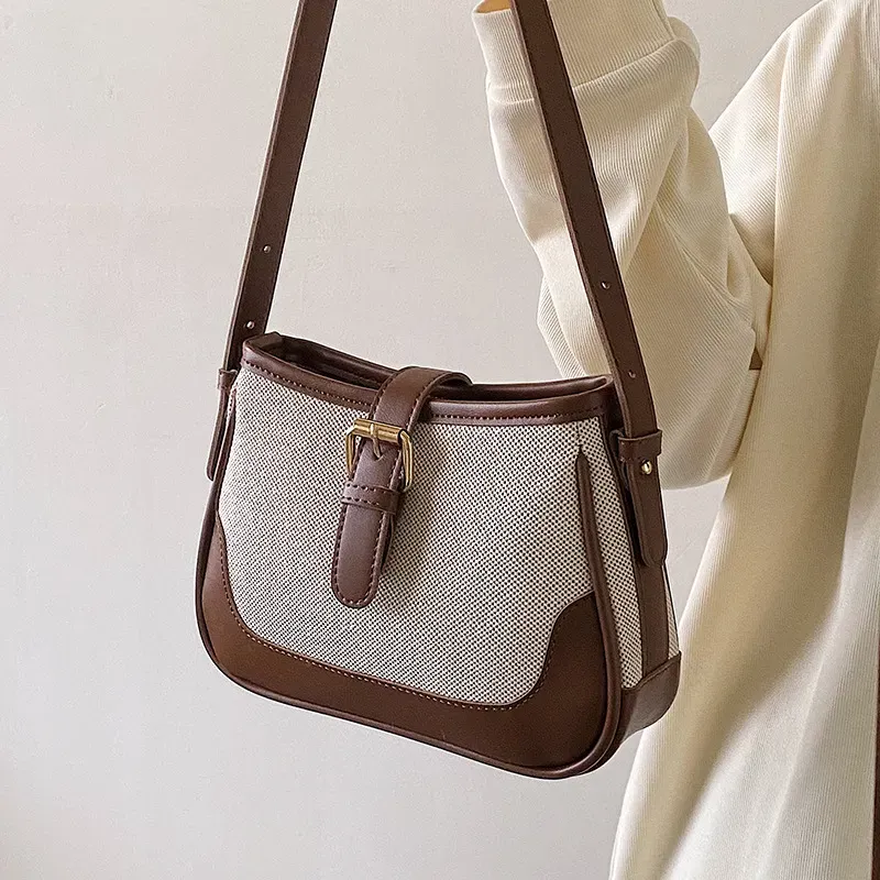Women Fashion Square Canvas Shoulder Underarm Bag - Image 4