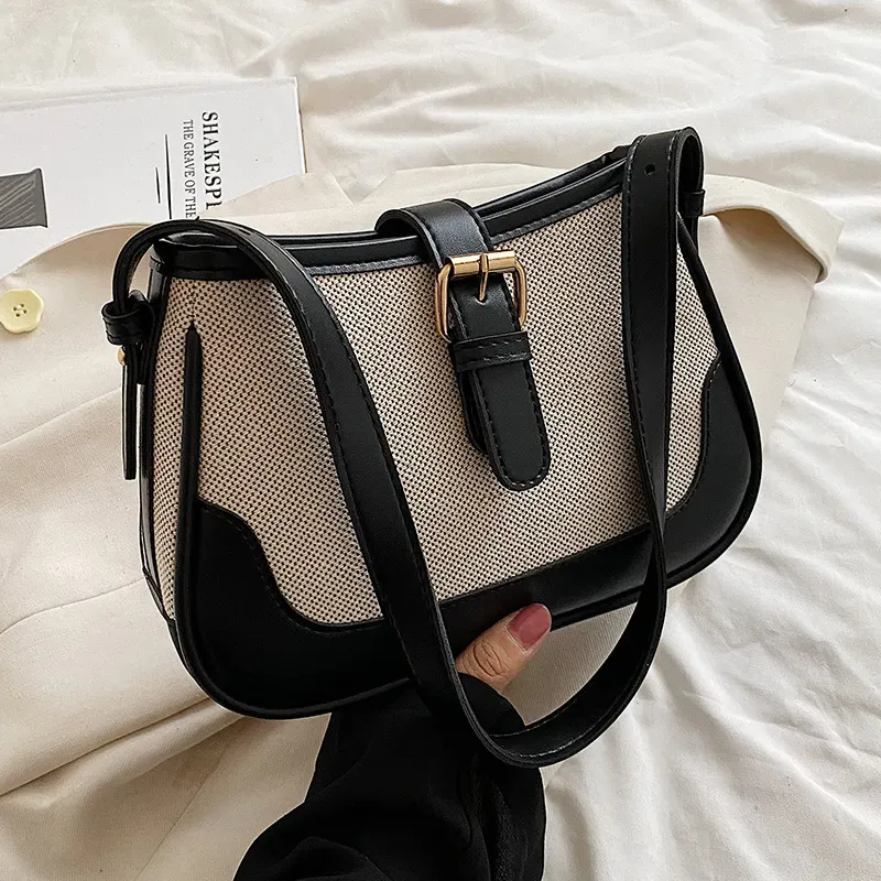 Women Fashion Square Canvas Shoulder Underarm Bag - Image 6