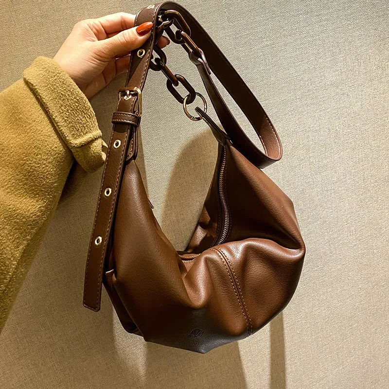 Women Fashion Solid Color PU Shoulder Dumpling Bag