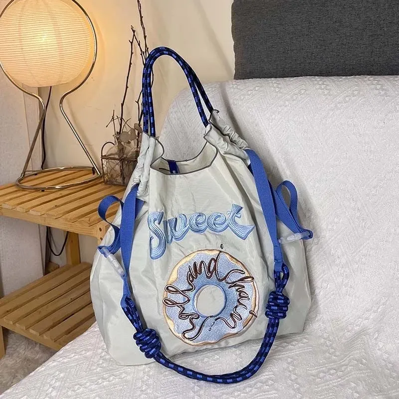 Women Fashion Nylon Embroidered Large Capacity Canvas Shopping Bag - Image 4