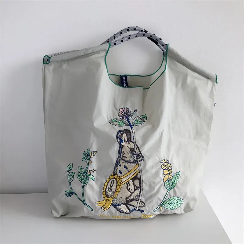Women Fashion Nylon Embroidered Large Capacity Canvas Shopping Bag - Image 6