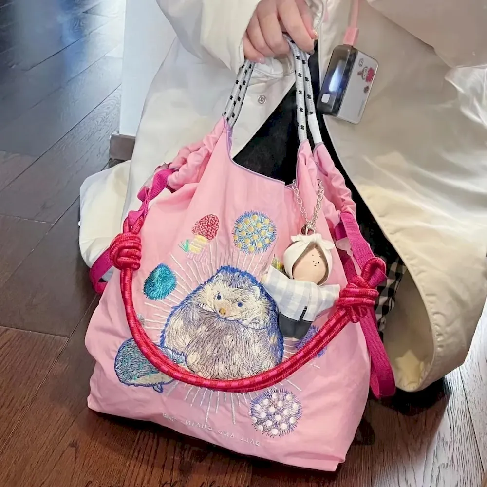 Women Fashion Nylon Embroidered Large Capacity Canvas Shopping Bag - Image 15