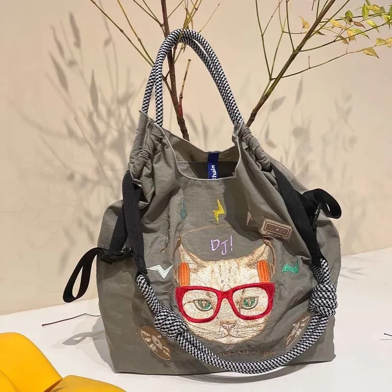 Women Fashion Nylon Embroidered Large Capacity Canvas Shopping Bag - Image 22