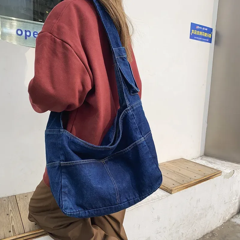Women Fashionable Large Capacity Denim Shoulder Tote Bag - Image 3