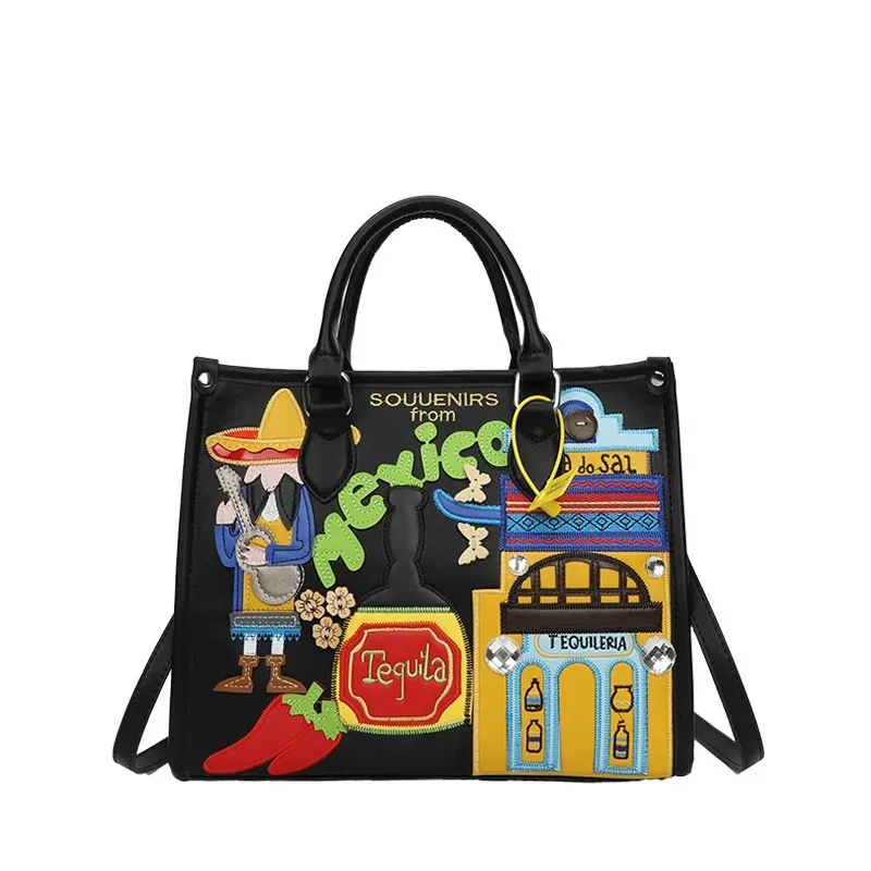 Women Retro Cartoon Pic Large Capacity Handbag - Image 5