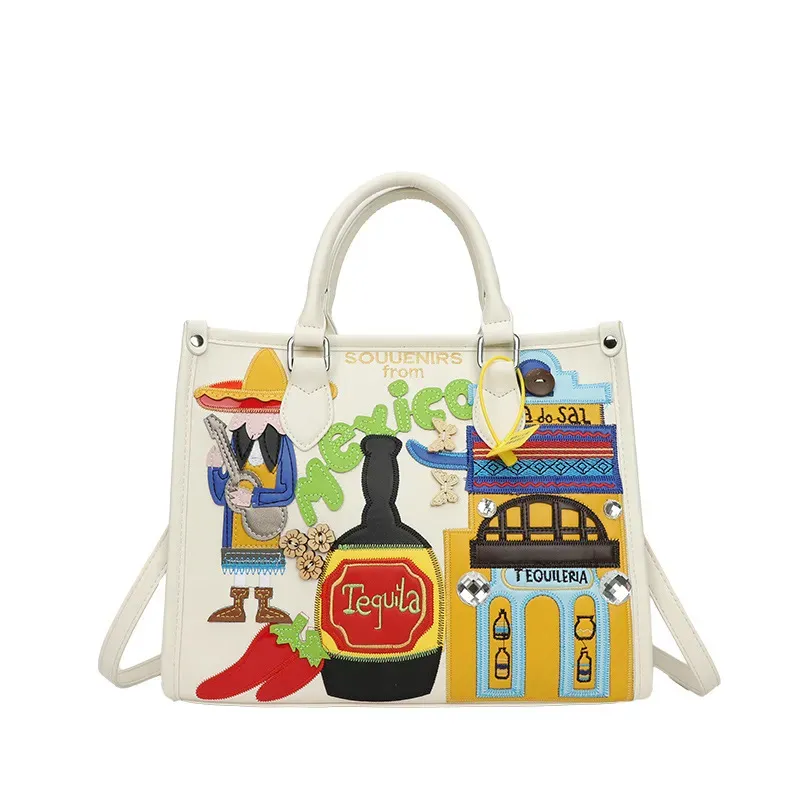 Women Retro Cartoon Pic Large Capacity Handbag - Image 7