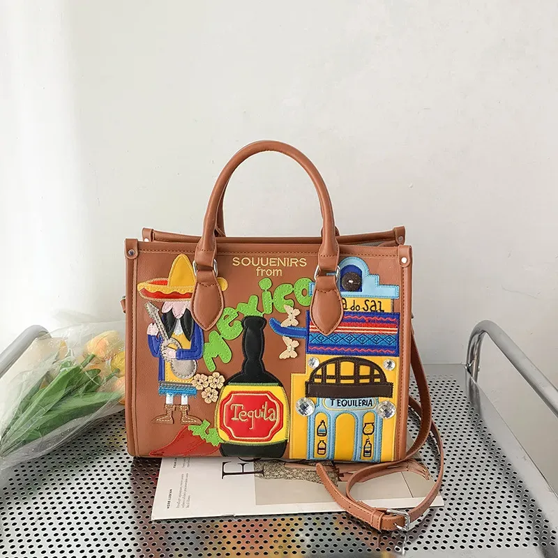 Women Retro Cartoon Pic Large Capacity Handbag - Image 8