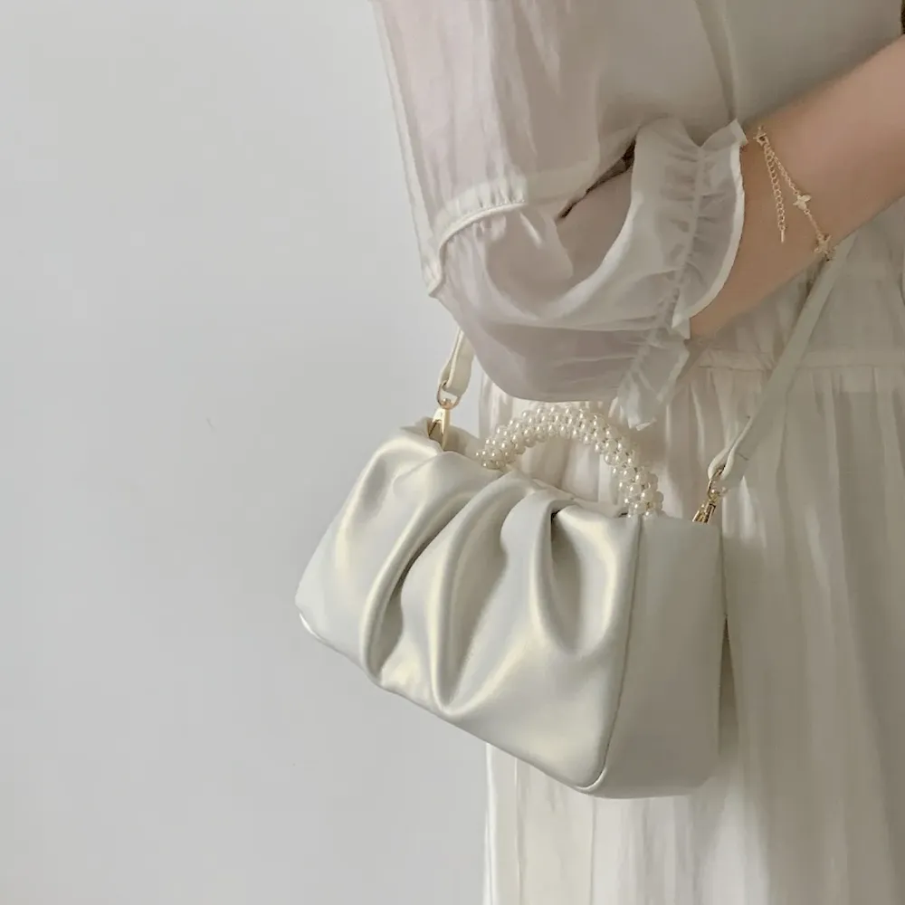 Women Fashion Creased Pearl Handle Crossbody Bag - Image 4