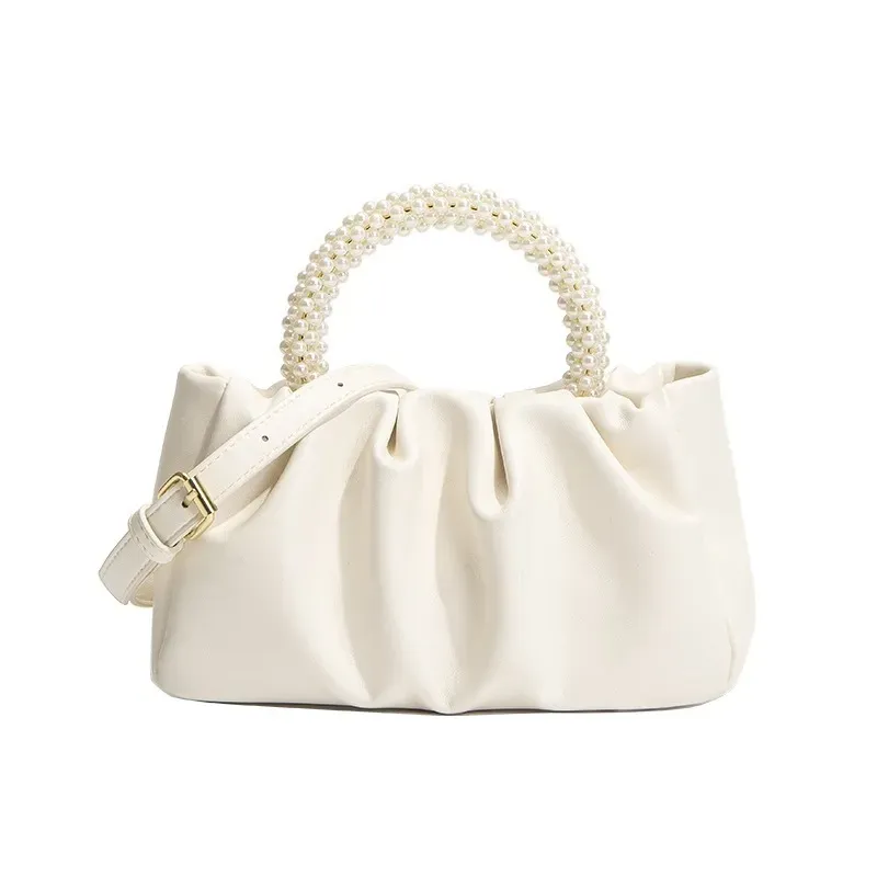 Women Fashion Creased Pearl Handle Crossbody Bag - Image 5