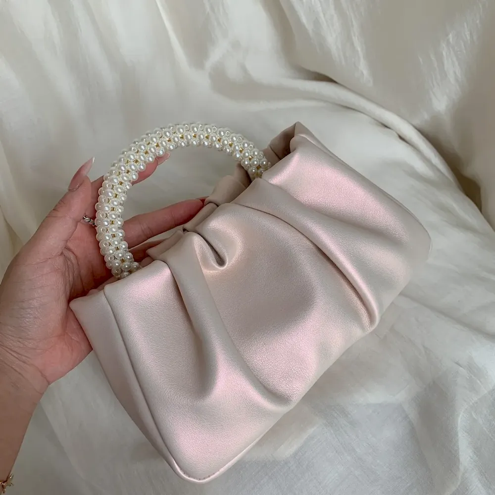 Women Fashion Creased Pearl Handle Crossbody Bag - Image 7
