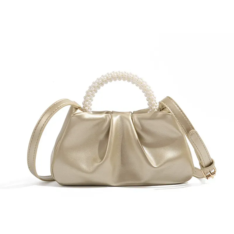Women Fashion Creased Pearl Handle Crossbody Bag - Image 8