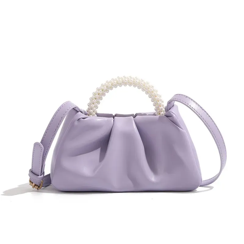 Women Fashion Creased Pearl Handle Crossbody Bag - Image 9