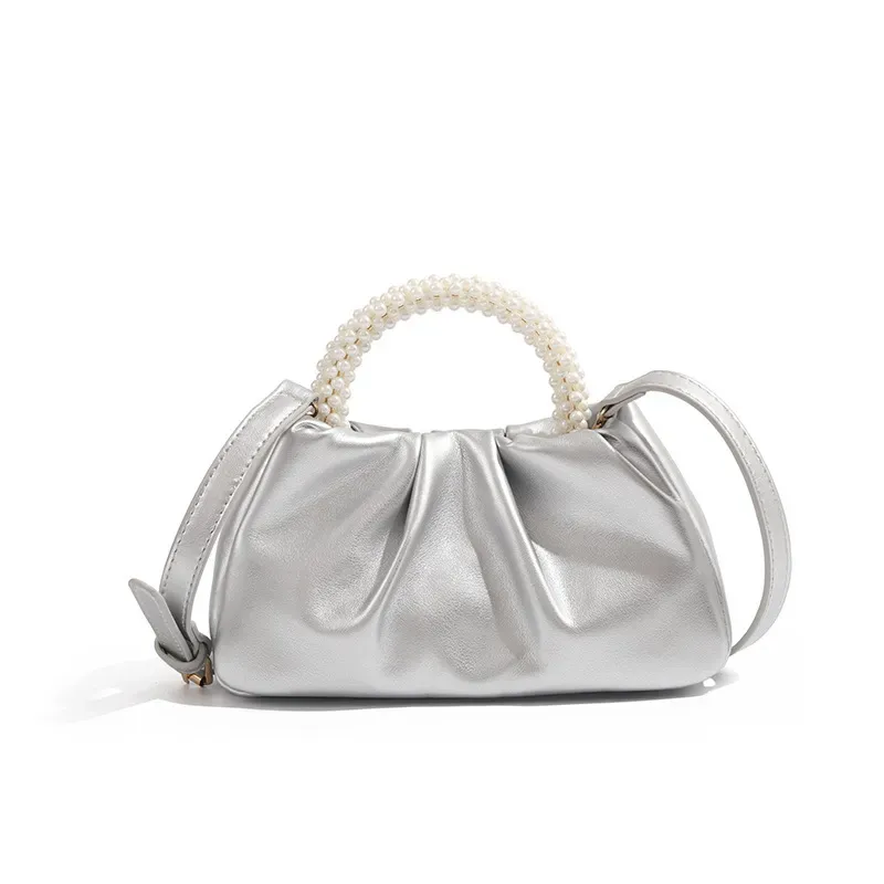 Women Fashion Creased Pearl Handle Crossbody Bag - Image 10