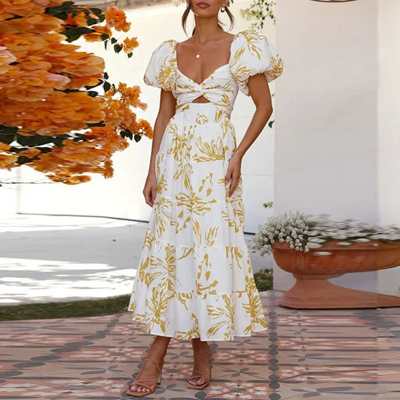 Summer Women Fashion Casual Sweet Floral Print Maxi Dress - Image 9