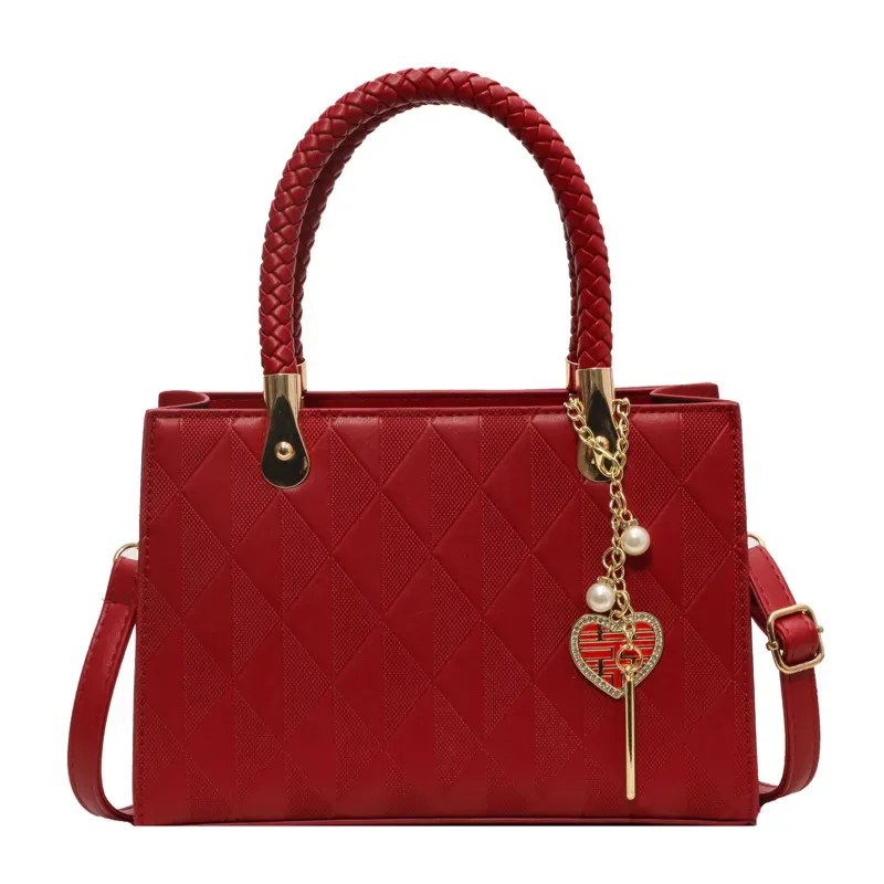 Women Fashion Large Capacity Heart Shape Pendant Square Handle Shoulder Bag - Image 5
