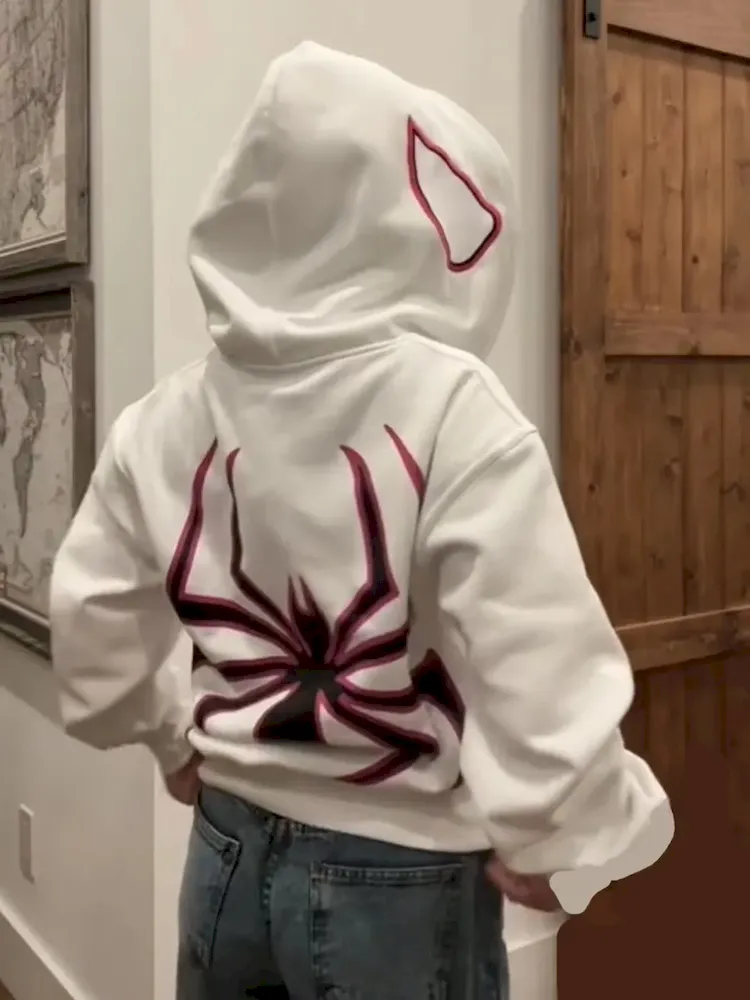 Y2K Unisex Couple Personalized Spider-Print Hoodie - Image 7