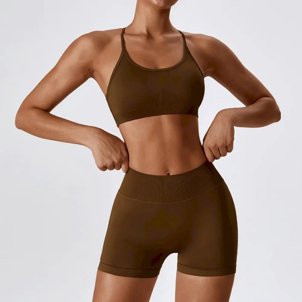 Women Yoga Fashion Solid Color Sports Two-Piece Set - Image 3