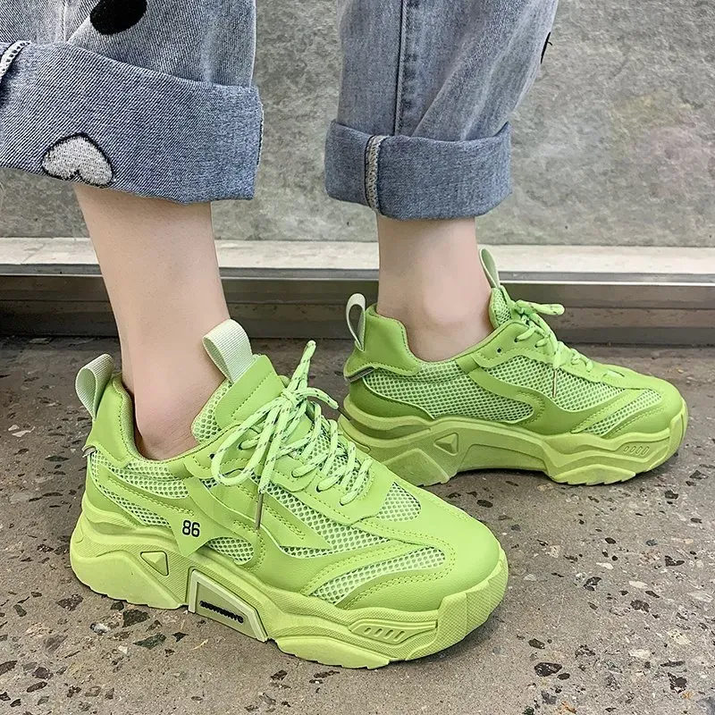 Women Fashion Casual Candy Color Mesh Thick-Soled Sneaker