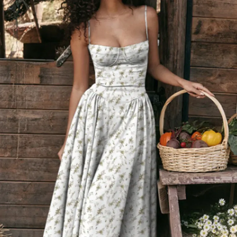 Summer Women Elegant Retro Style Dopamine Color Wear Sling Swing Midi Dress - Image 10