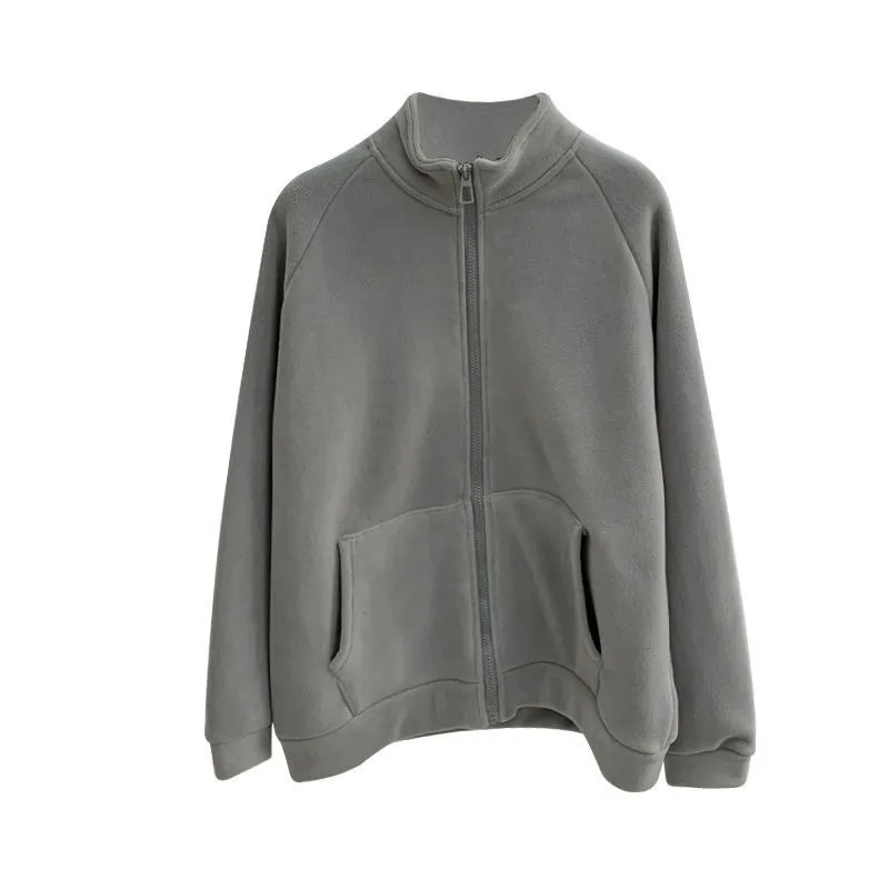 Autumn Winter Women Fashion Thickened Fleece-Lined Collar Zipper Long Sleeve Sweatshirt - Image 5