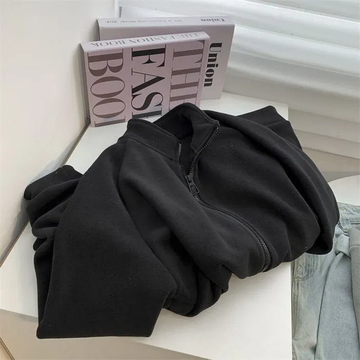 Autumn Winter Women Fashion Thickened Fleece-Lined Collar Zipper Long Sleeve Sweatshirt - Image 6