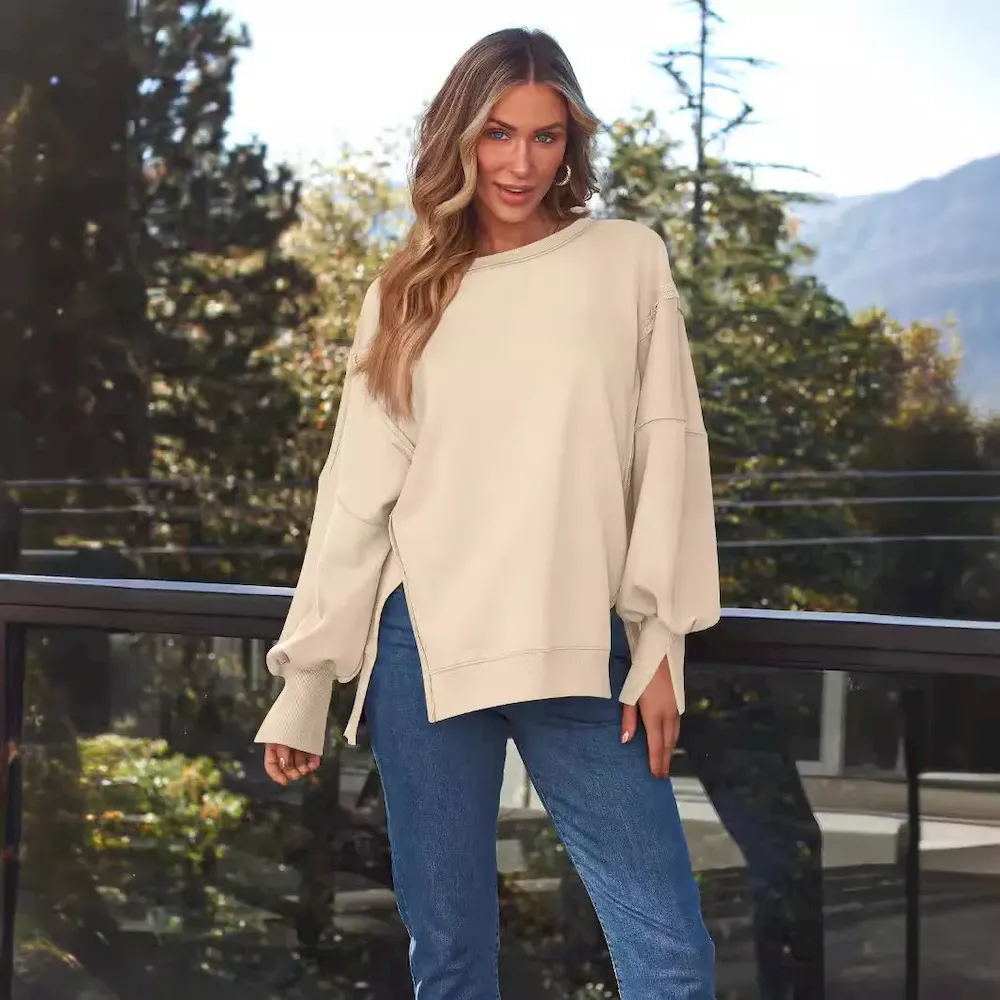 Women Fashion Casual Crewneck Long Sleeve Blank Sweatshirt - Image 4