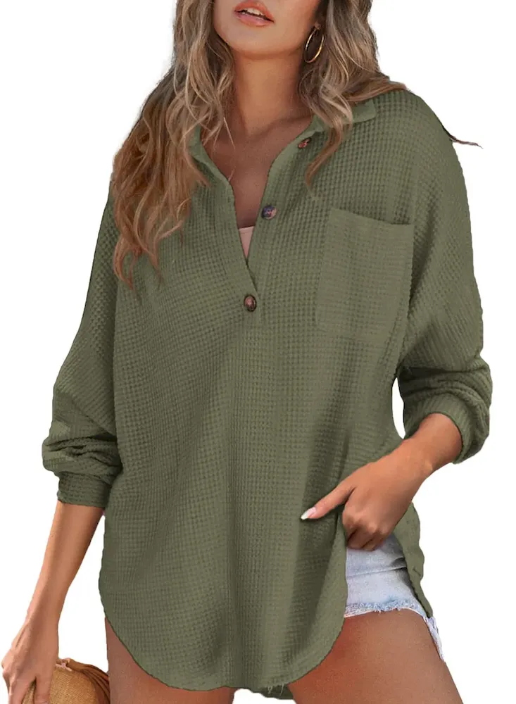 Autumn And Winter Women Fashion Waffle Knit Blank Sweatshirt - Image 3