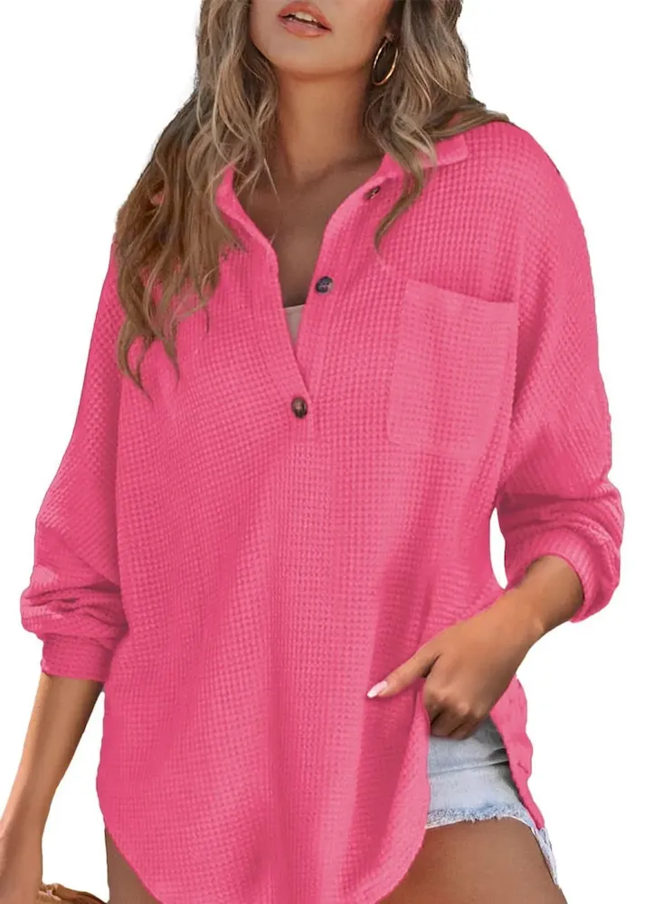 Autumn And Winter Women Fashion Waffle Knit Blank Sweatshirt - Image 4