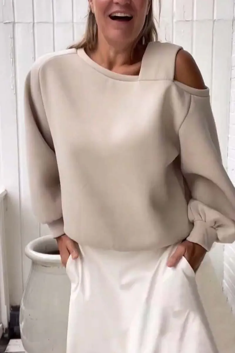 Autumn Winter Women Fashion Solid Color Shoulder Loose Long Sleeve Sweatshirt - Image 8