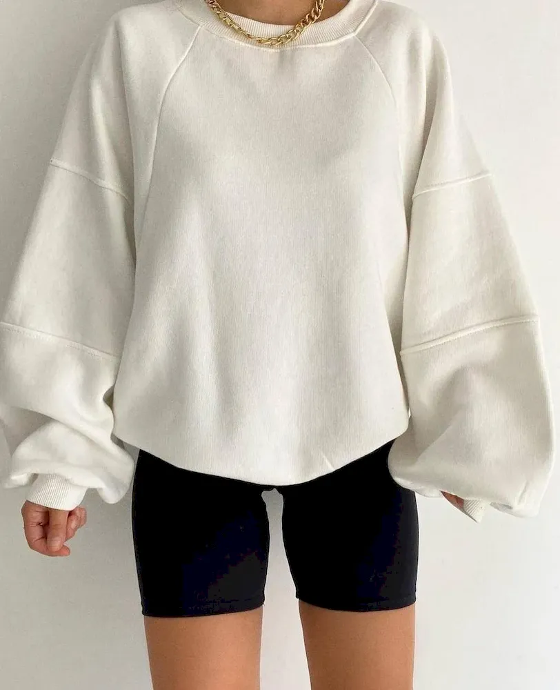 Autumn Winter Women Fashion Solid Color Loose Round Neck Long Sleeve Blank Sweatshirt - Image 3