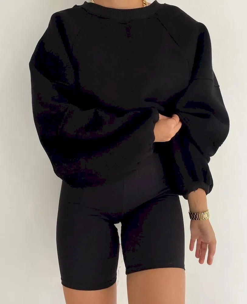 Autumn Winter Women Fashion Solid Color Loose Round Neck Long Sleeve Blank Sweatshirt - Image 8