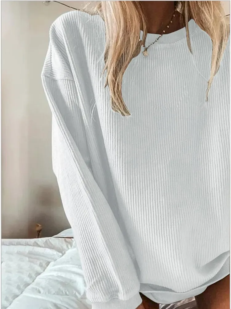 Women Casual Solid Color Crewneck Long Sleeve Blank Sweatshirt - Image 4