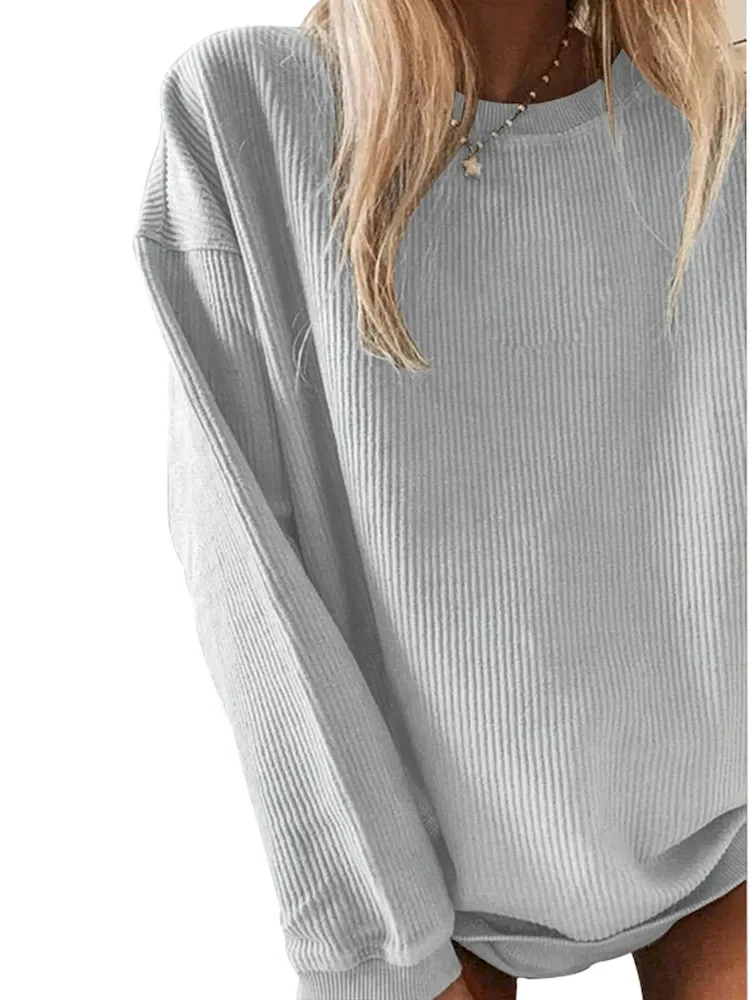 Women Casual Solid Color Crewneck Long Sleeve Blank Sweatshirt - Image 7