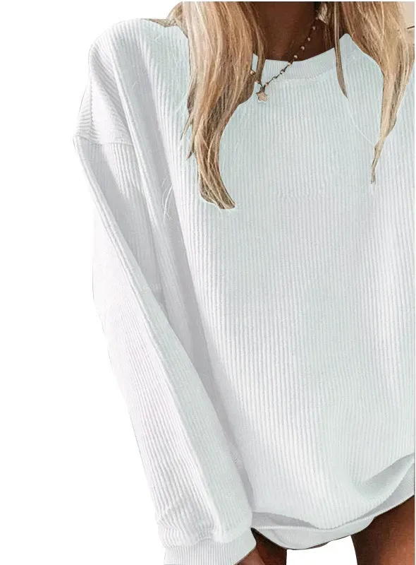 Women Casual Solid Color Crewneck Long Sleeve Blank Sweatshirt - Image 10