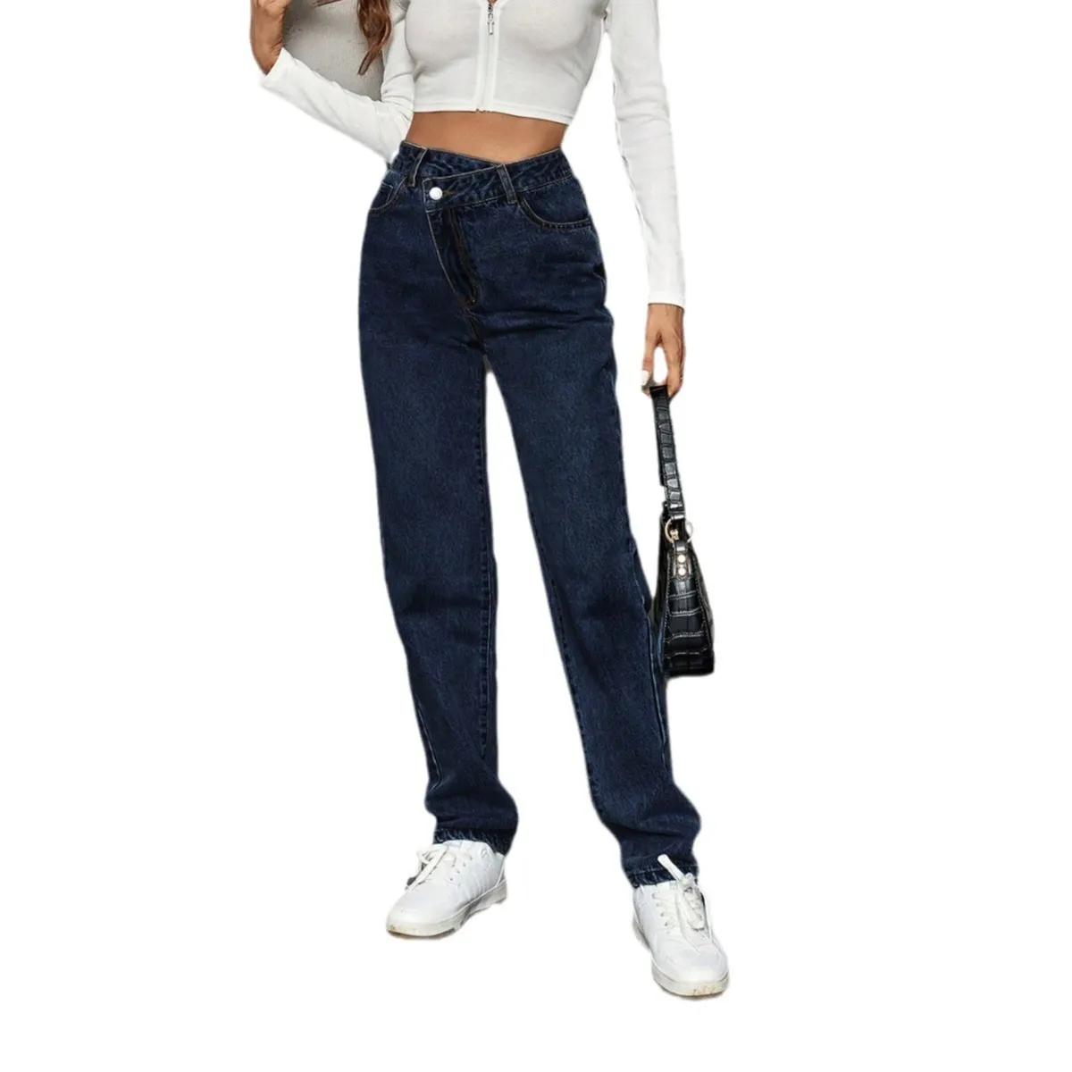 Women Fashion Casual High Waist Loose Straight Jeans - Image 5